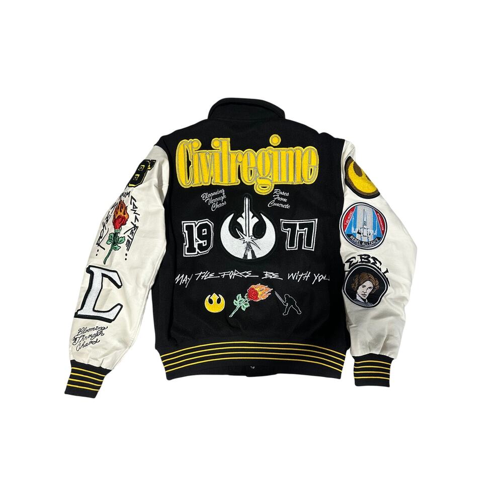 Civil Regime Varsity Jacket Black Cream Patchwork Letterman NWT LARGE - Picture 3 of 3